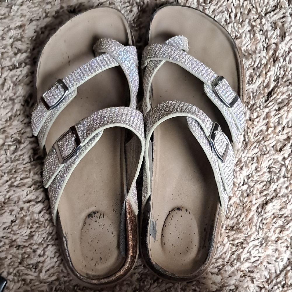 Women's Sparkle Strappy Clog Sandals - Light Silver